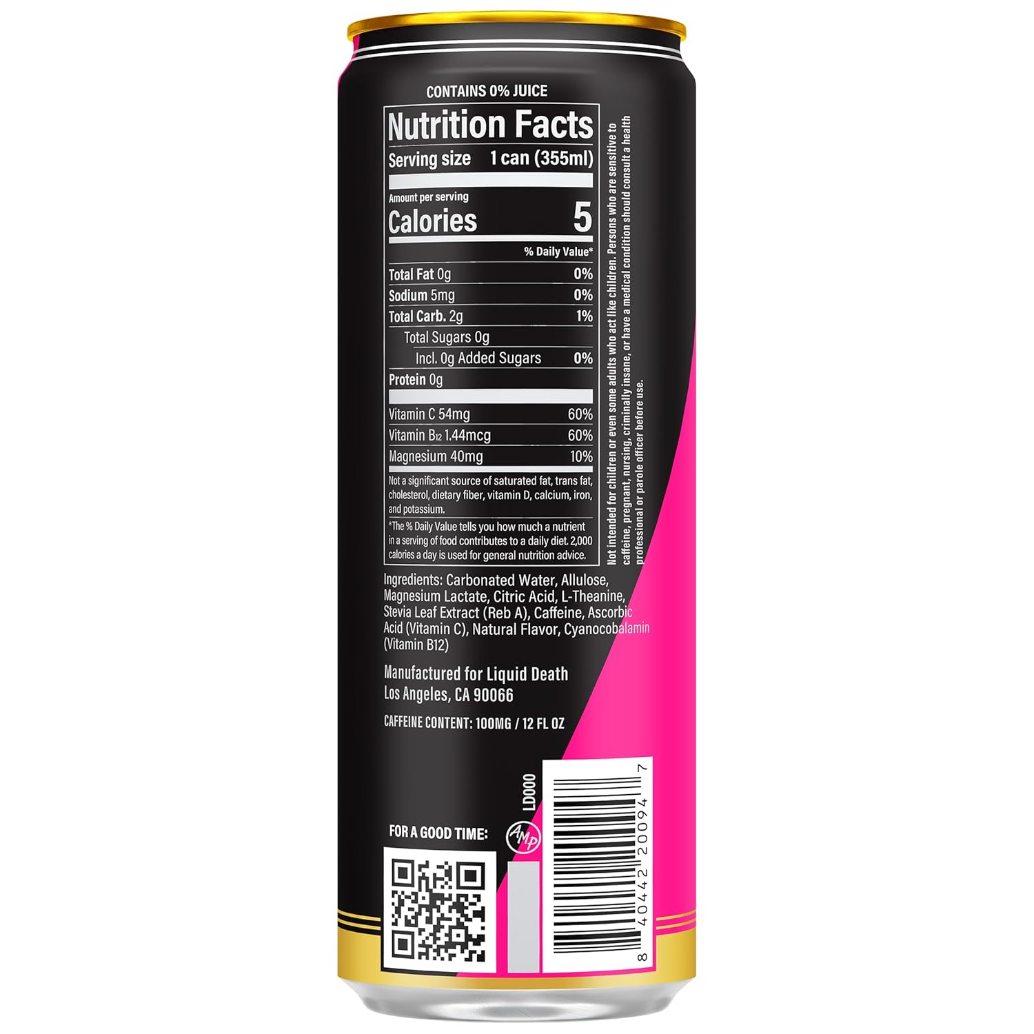 Liquid Death Sparkling Energy - Zero Sugar Energy Drink, Unextreme Caffeine 100mg, Essential Vitamins, 12 Fl Oz (Pack of 12)