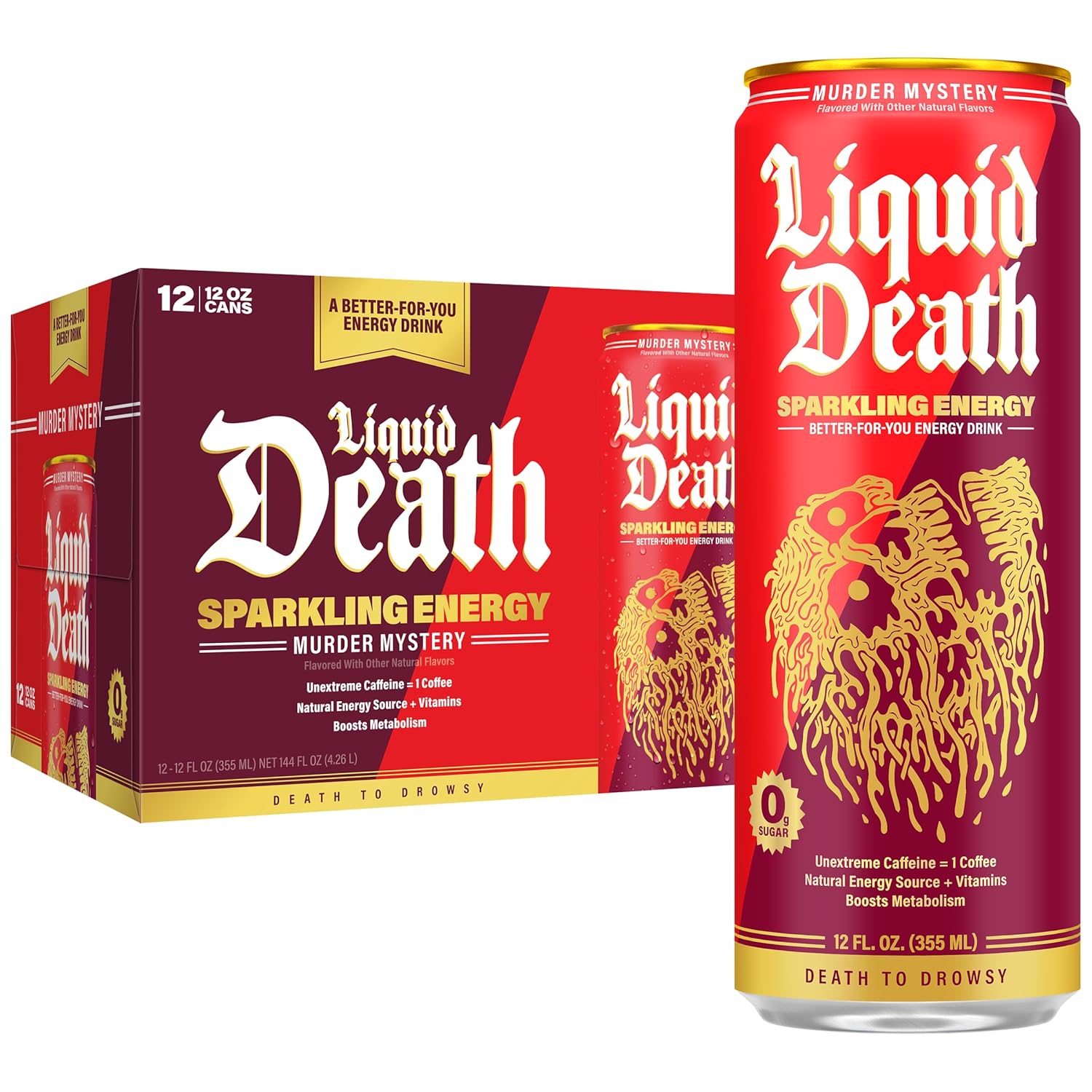 Liquid Death Sparkling Energy - Zero Sugar Energy Drink, Unextreme Caffeine 100mg, Essential Vitamins, 12 Fl Oz (Pack of 12)