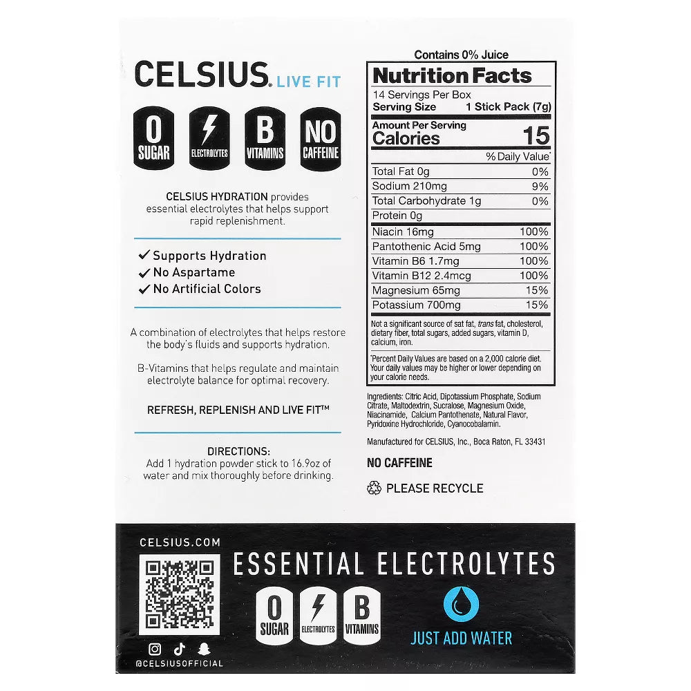 CELSIUS Hydration - Sugar Free Electrolyte Hydration Drink Mix (Pack of 14)