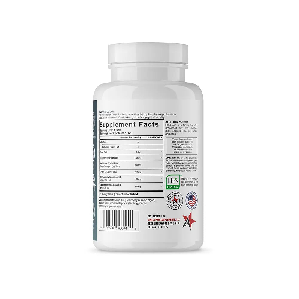Like A Pro Plant Base Algae Omega 3's - 120 Softgels