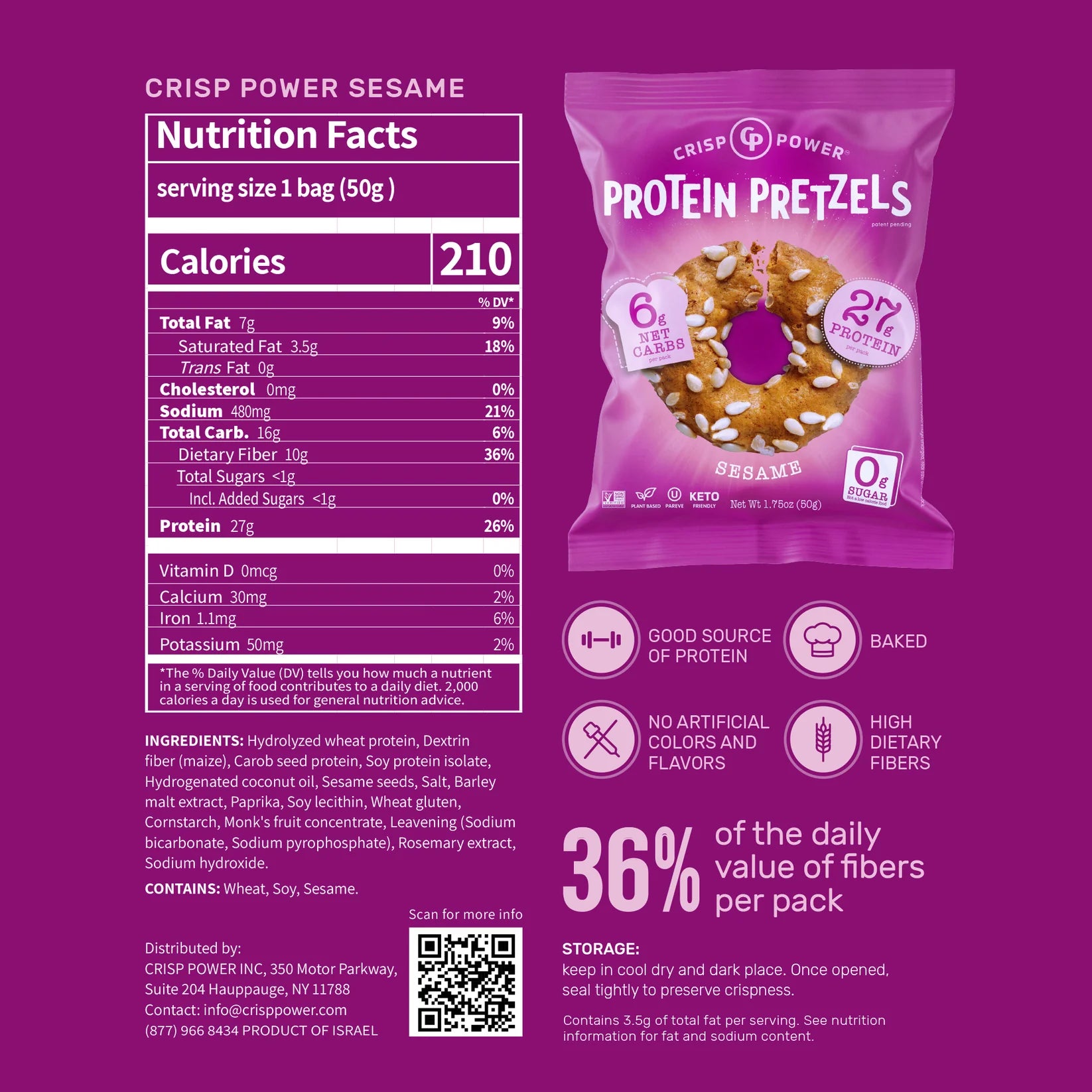 Crisp Power Protein Pretzels - 28G Protein - Box of 6 Bags
