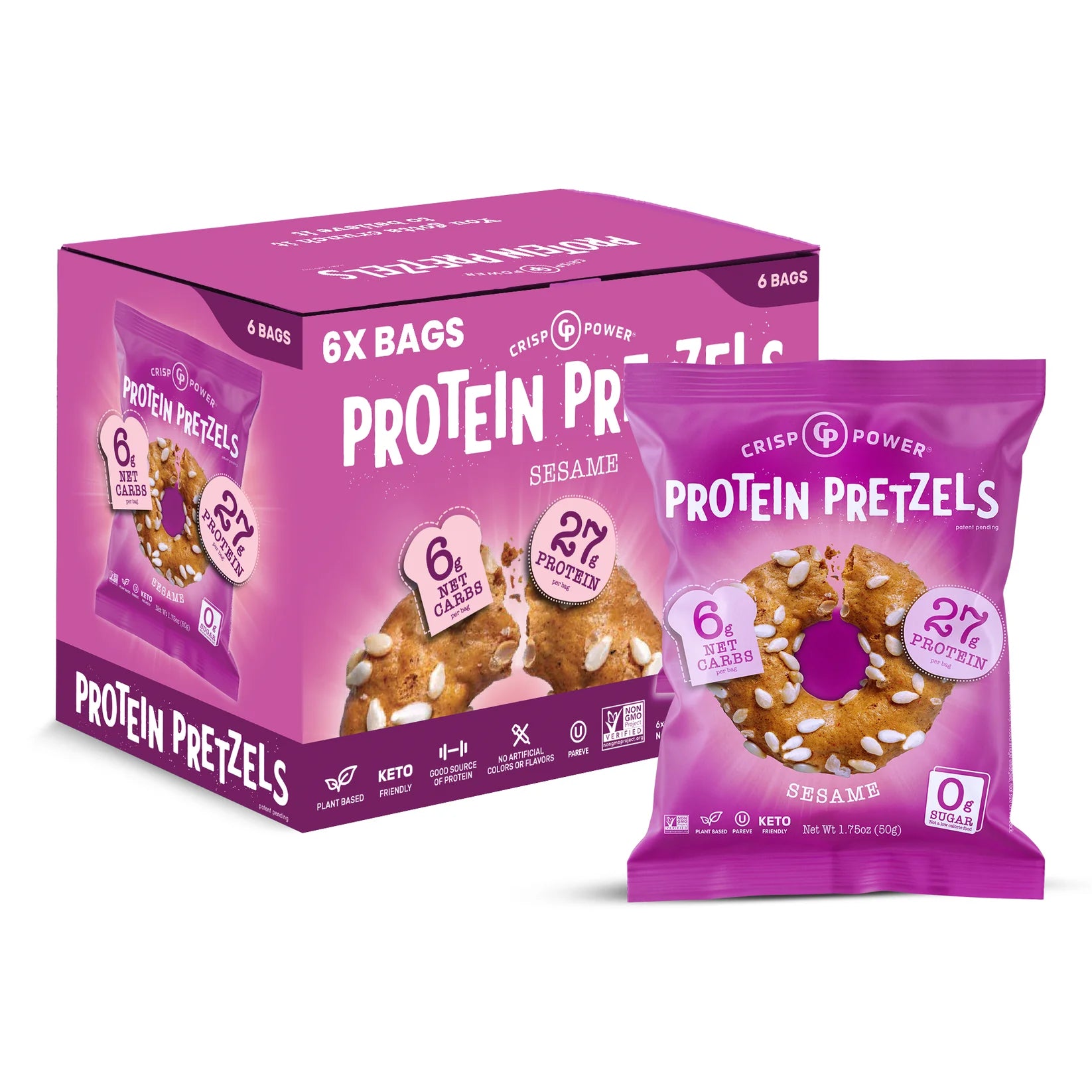 Crisp Power Protein Pretzels - 28G Protein - Box of 6 Bags