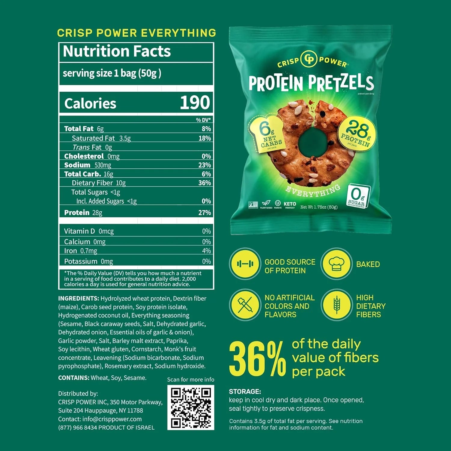 Crisp Power Protein Pretzels - 28G Protein - Box of 6 Bags